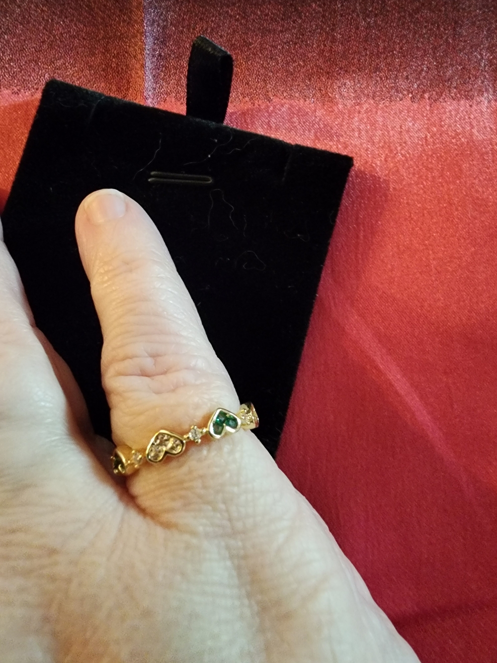 Gold Heart Link Ring with Green Gemstones